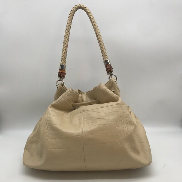 Elaine Turner Cream Embossed Leather Drawstring & Shoulder Bag - Picture 2 of 12